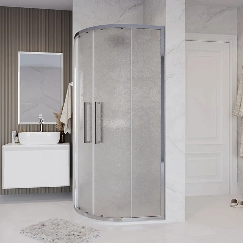 Душевой уголок GROSSMAN Cosmo 301.K33.02.9090.10.02 (90x90x195) полукруг,раздвижная,хром,стекло шиншилла Душевой уголок GROSSMAN Cosmo 301.K33.02.9090.10.02 (90x90x195) полукруг,раздвижная,хром,стекло шиншилла