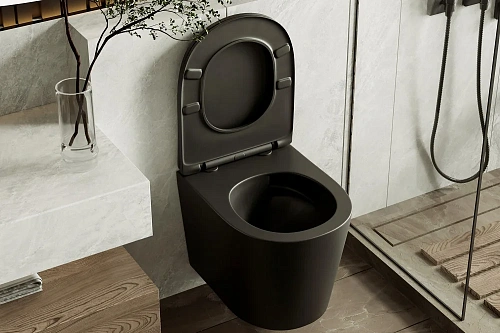 Унитаз подвесной ABBER Bequem AC1102TMB черный матовый, безободковый, смыв торнадо Унитаз подвесной ABBER Bequem AC1102TMB черный матовый, безободковый, смыв торнадо