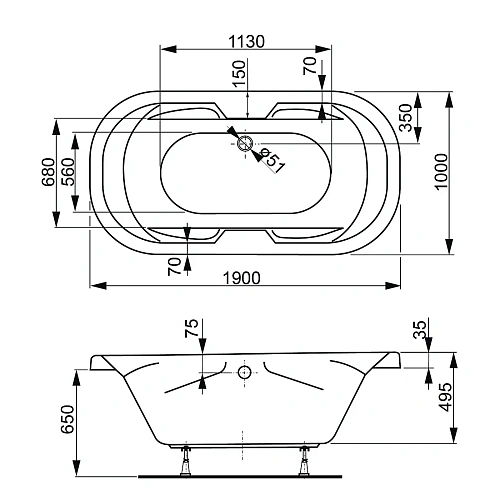 Акриловая ванна VAGNERPLAST GAIA 190x100 VPBA191GAI7X-04 Акриловая ванна VAGNERPLAST GAIA 190x100 VPBA191GAI7X-04