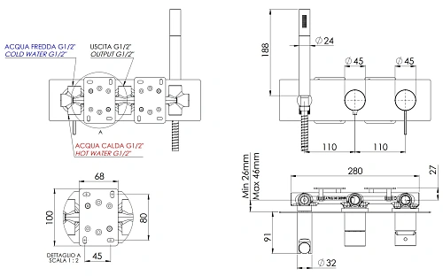 Смеситель для душа Remer Metrica MC97D2RP, медь брашированная Смеситель для душа Remer Metrica MC97D2RP, медь брашированная