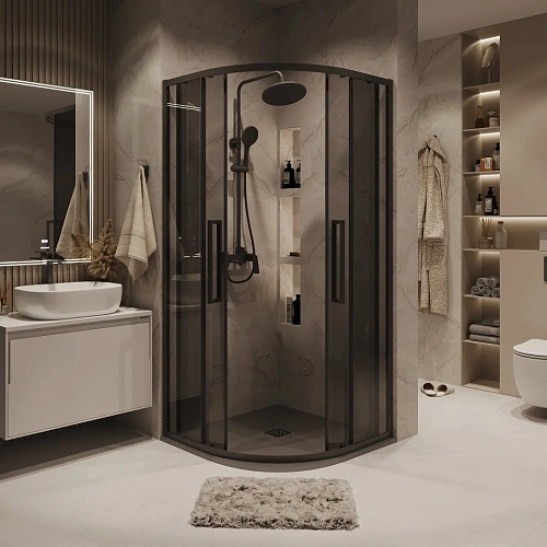 Душевой уголок GROSSMAN Cosmo 301.K33.02.9090.21.10 (90x90x195) полукруг,раздвижн,черн.матов,стекло тонирован Душевой уголок GROSSMAN Cosmo 301.K33.02.9090.21.10 (90x90x195) полукруг,раздвижн,черн.матов,стекло тонирован