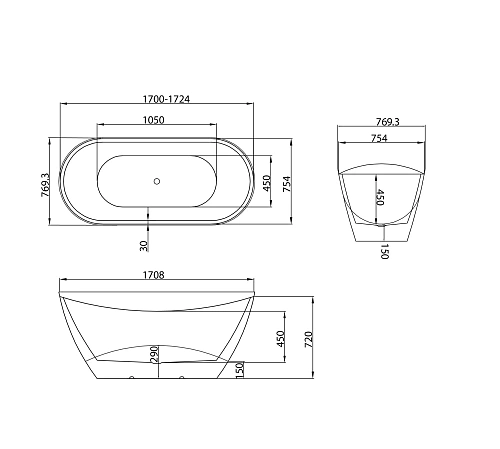 Ванна отдельностоящая GROSSMAN Galaxy GR-2104M Galaxy (170x75x72) Ванна отдельностоящая GROSSMAN Galaxy GR-2104M Galaxy (170x75x72)