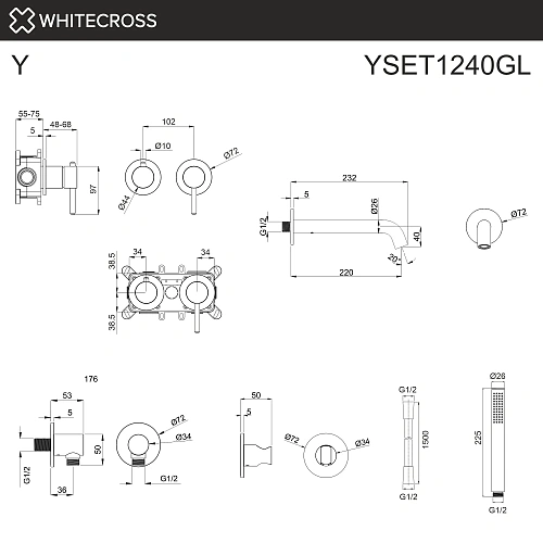 Смеситель для ванны WHITECROSS Y YSET1240GL скрытого монтажа, золото Смеситель для ванны WHITECROSS Y YSET1240GL скрытого монтажа, золото