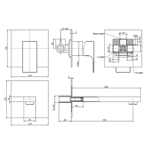 Смеситель для раковины Paini Grazia 21CR208 встраиваемый Смеситель для раковины Paini Grazia 21CR208 встраиваемый