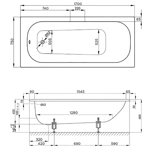 Стальная ванна Bette BetteForm 170x75x42 2947-000 AS AD Стальная ванна Bette BetteForm 170x75x42 2947-000 AS AD