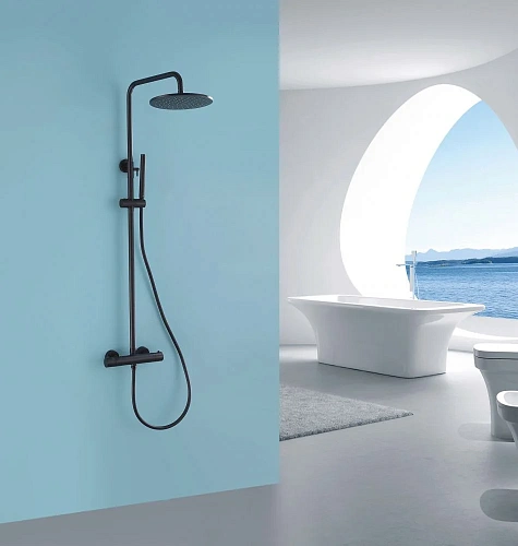 Душевая система ABBER Wasser Kreis AF8160B с термостатом без излива, черная матовая Душевая система ABBER Wasser Kreis AF8160B с термостатом без излива, черная матовая