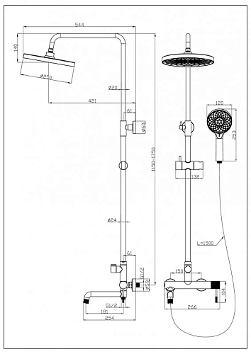 Душевая система Esbano DAISY (ESDSDAIS-DSMB) черный матовый 1750x544x266 Душевая система Esbano DAISY (ESDSDAIS-DSMB) черный матовый 1750x544x266