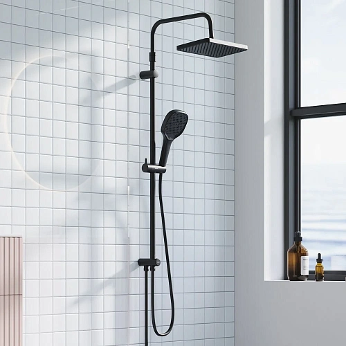 Душевая система Damixa Merkur 940000300 верхний душ 310x200 мм штанга 1050-1450, черный Душевая система Damixa Merkur 940000300 верхний душ 310x200 мм штанга 1050-1450, черный