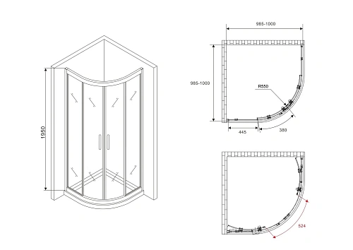 Душевой уголок ABBER Schwarzer Diamant AG01100M 100x100 см универсальный, профиль хром, стекло матовое Душевой уголок ABBER Schwarzer Diamant AG01100M 100x100 см универсальный, профиль хром, стекло матовое