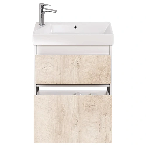 Тумба под раковину DREJA SLIM, 65 см, подвесная/напольная, 2 ящика, белый глянец / дуб кантри 99.050 99.0501 Тумба под раковину DREJA SLIM, 65 см, подвесная/напольная, 2 ящика, белый глянец / дуб кантри 99.050 99.0501
