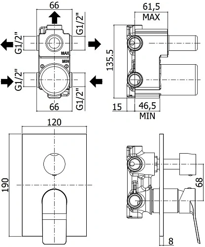 Смеситель для душа Paffoni Tilt TI019CR (с внутренней частью) Смеситель для душа Paffoni Tilt TI019CR (с внутренней частью)
