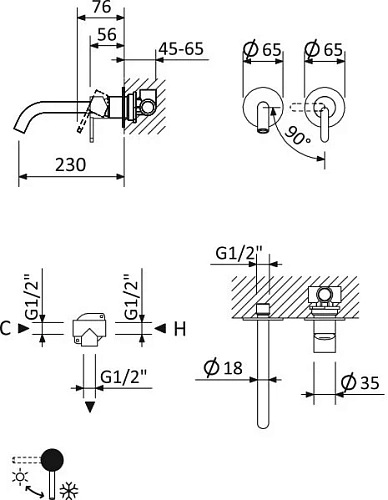 Смеситель для раковины CEZARES LEAF-BLI2-L-SR Смеситель для раковины CEZARES LEAF-BLI2-L-SR