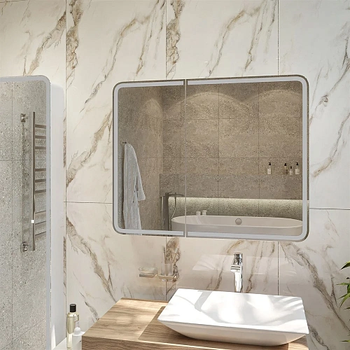 Зеркальный шкаф STWORKI Ольборг МВК080 100, с подсветкой, навесное, белое, большое, в стиле лофт, с 541614 Зеркальный шкаф STWORKI Ольборг МВК080 100, с подсветкой, навесное, белое, большое, в стиле лофт, с 541614