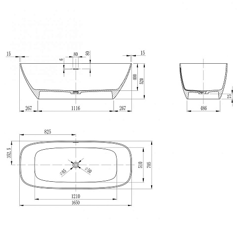 Ванна отдельностоящая ABBER AS9632 165x70,5 универсальная, белая матовая, искусственный камень Ванна отдельностоящая ABBER AS9632 165x70,5 универсальная, белая матовая, искусственный камень
