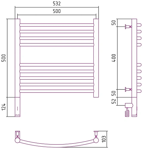 Полотенцесушитель электрический Сунержа Богема 3.0 выгнутая 500х500 МЭМ левый 15-5802-5050 Темный ти Полотенцесушитель электрический Сунержа Богема 3.0 выгнутая 500х500 МЭМ левый 15-5802-5050 Темный ти