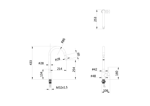 Смеситель для кухни Wonzon & Woghand с выдвижным изливом, темный графит (WW-A21252-BGG) Смеситель для кухни Wonzon & Woghand с выдвижным изливом, темный графит (WW-A21252-BGG)