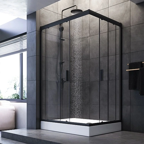 Душевой уголок AM.PM Gem W90G-404-120290-BT Twin Slide 120x90, профиль черный матовый, стекло прозрачное Душевой уголок AM.PM Gem W90G-404-120290-BT Twin Slide 120x90, профиль черный матовый, стекло прозрачное