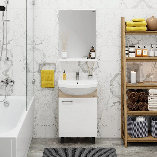 Тумба под раковину Onika Эко 52 см 105209 Black напольная, белая/дуб сонома, разборная (для Акватон 52) Тумба под раковину Onika Эко 52 см 105209 Black напольная, белая/дуб сонома, разборная (для Акватон 52)