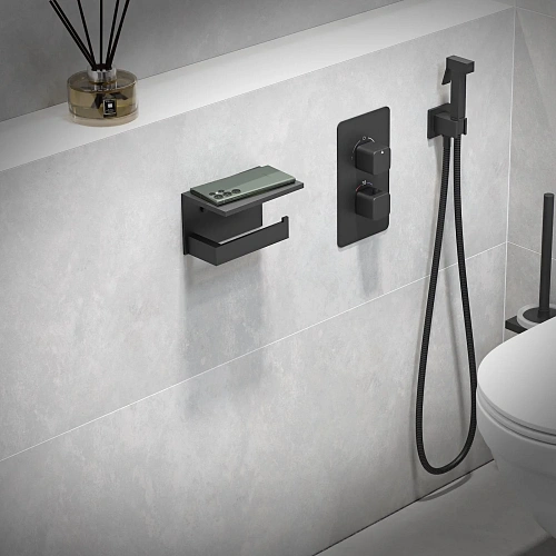 Держатель туалетной бумаги Timo Petruma 15243/03 с полкой для телефона черный Держатель туалетной бумаги Timo Petruma 15243/03 с полкой для телефона черный