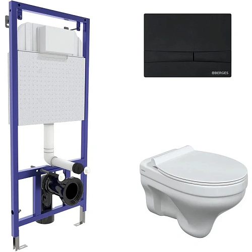 Комплект унитаза BERGES ALBIT S с инсталляцией NOVUM, кнопкой F5 черной SoftTouch, сидение дюропласт 042440 Комплект унитаза BERGES ALBIT S с инсталляцией NOVUM, кнопкой F5 черной SoftTouch, сидение дюропласт 042440
