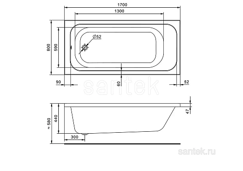 Акриловая ванна Santek Ламма 170х80 прямоугольная 1WH501763 1.WH50.1.763 Акриловая ванна Santek Ламма 170х80 прямоугольная 1WH501763 1.WH50.1.763