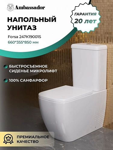 Унитаз напольный Ambassador Forsa 247K19001S (645x355x850) с тонкой крышкой Унитаз напольный Ambassador Forsa 247K19001S (645x355x850) с тонкой крышкой