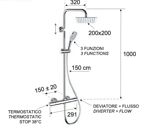 Душевая система Remer EQ32X8CPUFD20 термостатическая Душевая система Remer EQ32X8CPUFD20 термостатическая