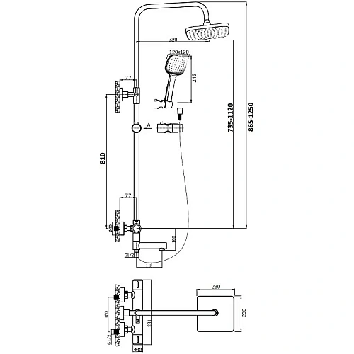Душевая система Orange Thermo T02S4-911cr термостат с изливом, хром Душевая система Orange Thermo T02S4-911cr термостат с изливом, хром
