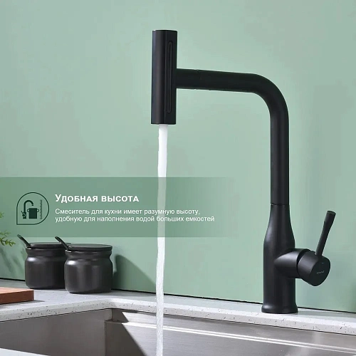 Смеситель для кухни Splenka S206.49.06 с выдвижным изливом, черный Смеситель для кухни Splenka S206.49.06 с выдвижным изливом, черный