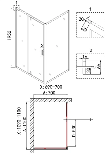 Душевой уголок Niagara Nova NG-43-11AG-A70G (110x70x195) прямоугольная, дверь распашная Душевой уголок Niagara Nova NG-43-11AG-A70G (110x70x195) прямоугольная, дверь распашная