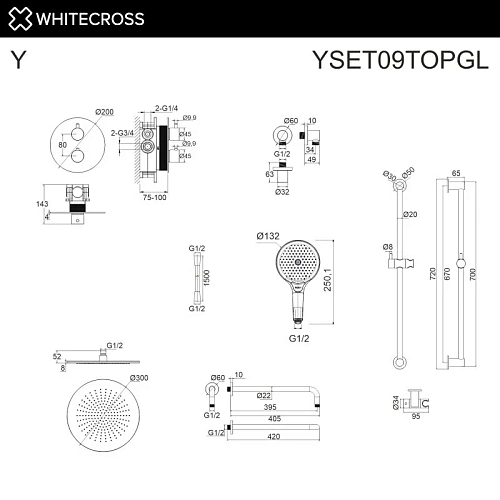Душевая система WHITECROSS Y YSET09TOPGL золото термостатическая, скрытого монтажа Душевая система WHITECROSS Y YSET09TOPGL золото термостатическая, скрытого монтажа