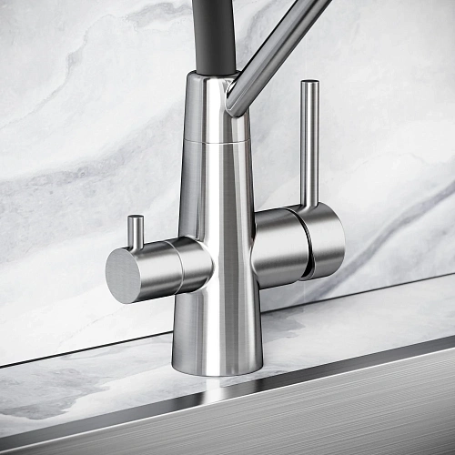 Смеситель для кухни SANCOS Nolia SC12003SS с крановм для фильтра и гибким изливом Смеситель для кухни SANCOS Nolia SC12003SS с крановм для фильтра и гибким изливом