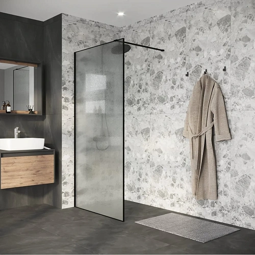 Душевая перегородка Niagara Nova NG-781-10BLACK (100х200) черный матовый, стекло эффект битого стекла Душевая перегородка Niagara Nova NG-781-10BLACK (100х200) черный матовый, стекло эффект битого стекла