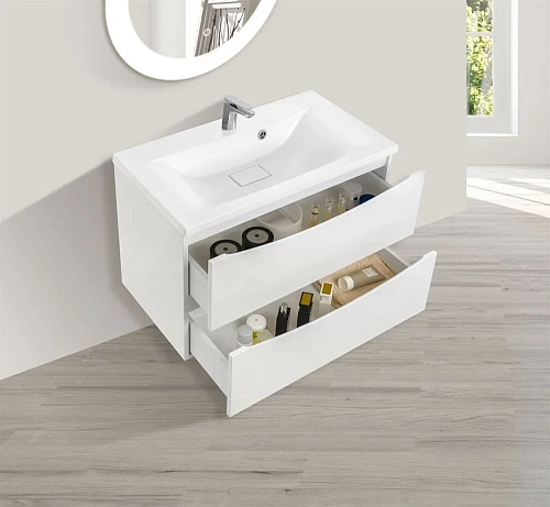 Тумба под раковину Vincea Mia 800 подвесная, 2 выкатных ящика soft close, G.White VMC-2MA800GW Тумба под раковину Vincea Mia 800 подвесная, 2 выкатных ящика soft close, G.White VMC-2MA800GW