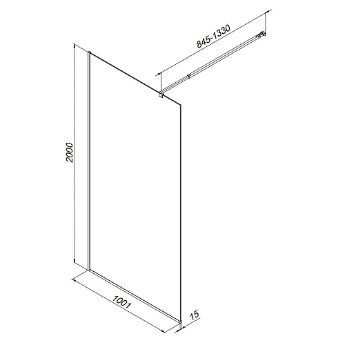 Душевая перегородка AM.PM Func W84WI-100-F1-BTE 100x200, стекло прозрачное 8 мм с покрытием, профиль черный Душевая перегородка AM.PM Func W84WI-100-F1-BTE 100x200, стекло прозрачное 8 мм с покрытием, профиль черный