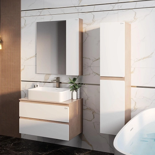 Зеркальный шкаф Onika Алеста 80 см 208095 белый/камень светлый, правый Зеркальный шкаф Onika Алеста 80 см 208095 белый/камень светлый, правый