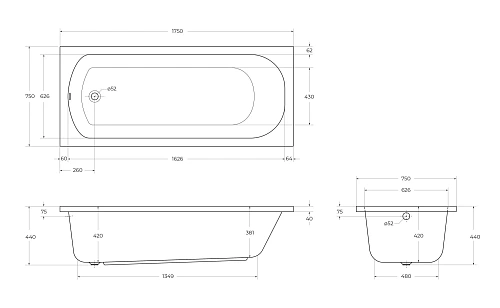 Акриловая ванна CEZARES ECO-175-75-41-W37 1750x750 белый Акриловая ванна CEZARES ECO-175-75-41-W37 1750x750 белый
