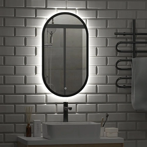 Зеркало DIWO Казань 45 черное, с подсветкой, овальное, в стиле лофт, сенсорное управление 543684 Зеркало DIWO Казань 45 черное, с подсветкой, овальное, в стиле лофт, сенсорное управление 543684