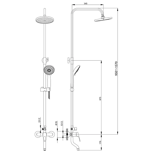 Душевая система Rossinka B35-46 с регулируемой высотой штанги Душевая система Rossinka B35-46 с регулируемой высотой штанги