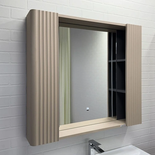 Зеркальный шкаф Comforty Ангара-90 00-00019940 дуб латте с LED подсветкой и антизапотеванием Зеркальный шкаф Comforty Ангара-90 00-00019940 дуб латте с LED подсветкой и антизапотеванием