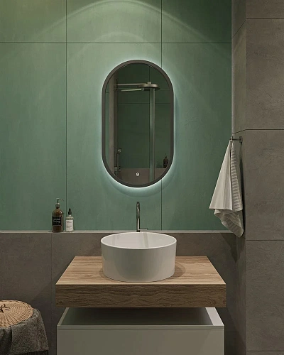 Зеркало DIWO Казань 45 серое, с подсветкой, овальное, в стиле лофт, сенсорное управление 543683 Зеркало DIWO Казань 45 серое, с подсветкой, овальное, в стиле лофт, сенсорное управление 543683