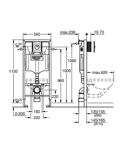 Инсталляция для унитаза GROHE Rapid SL (38760001) с кнопкой Surf Инсталляция для унитаза GROHE Rapid SL (38760001) с кнопкой Surf