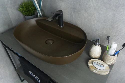 Раковина Gid Br1346 53342 накладная коричневая матовая 61x41x14 Раковина Gid Br1346 53342 накладная коричневая матовая 61x41x14