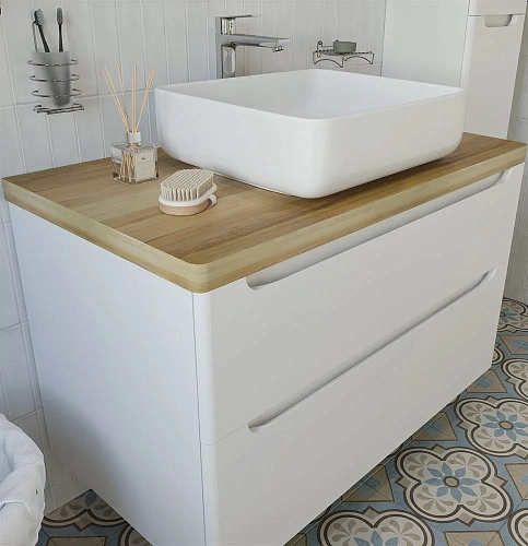 Тумба с раковиной STWORKI Берген 100 белая со светлой столешницей, Soul 1 549501 Тумба с раковиной STWORKI Берген 100 белая со светлой столешницей, Soul 1 549501