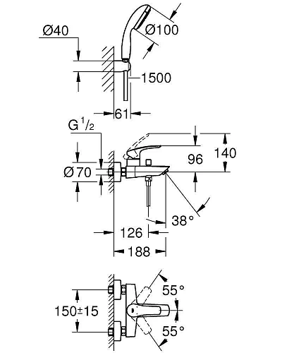 Смеситель для ванны Grohe Eurosmart 33302003 Смеситель для ванны Grohe Eurosmart 33302003