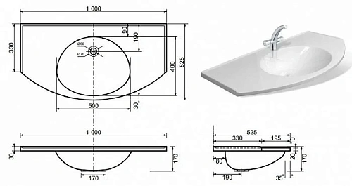 Раковина Эстет Флорида ФР-00000802 1000х525 накладная Раковина Эстет Флорида ФР-00000802 1000х525 накладная