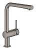 Картинка анонса товара «смеситель для кухни grohe minta однорычажный, l-излив с выдвижным изливом с аэратором, темный графит 30274al0»