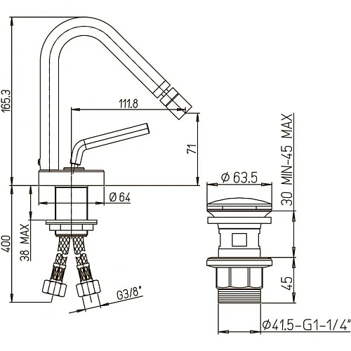 Смеситель для биде Paini Pixel 81CR306NEWKM Смеситель для биде Paini Pixel 81CR306NEWKM