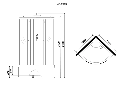 Душевая кабина Niagara Eco E100/40/TN (1000х1000х2150) E100/40/TN Душевая кабина Niagara Eco E100/40/TN (1000х1000х2150) E100/40/TN