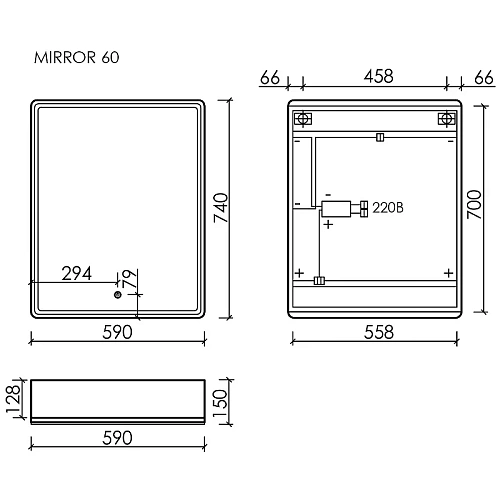 Зеркальный шкаф Sancos Mirror MI60ECH 590x150х740 мм, с LED подсветкой, дуб чарльстон Зеркальный шкаф Sancos Mirror MI60ECH 590x150х740 мм, с LED подсветкой, дуб чарльстон
